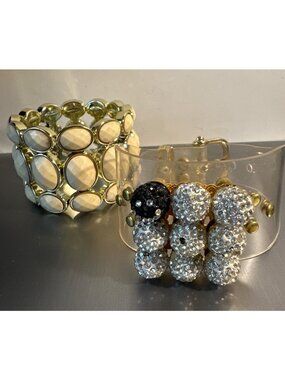 Wide Wrist Band Bracelets Fashion Acrylic Stretch Bead Clear Rhinestone Buckle